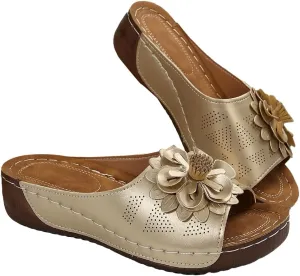 Womens Wedge Sandals 2025 Flower Summer Dressy Flat Open Toe Platform Shoes Casual Boho Slip on Beach Walking Sandals