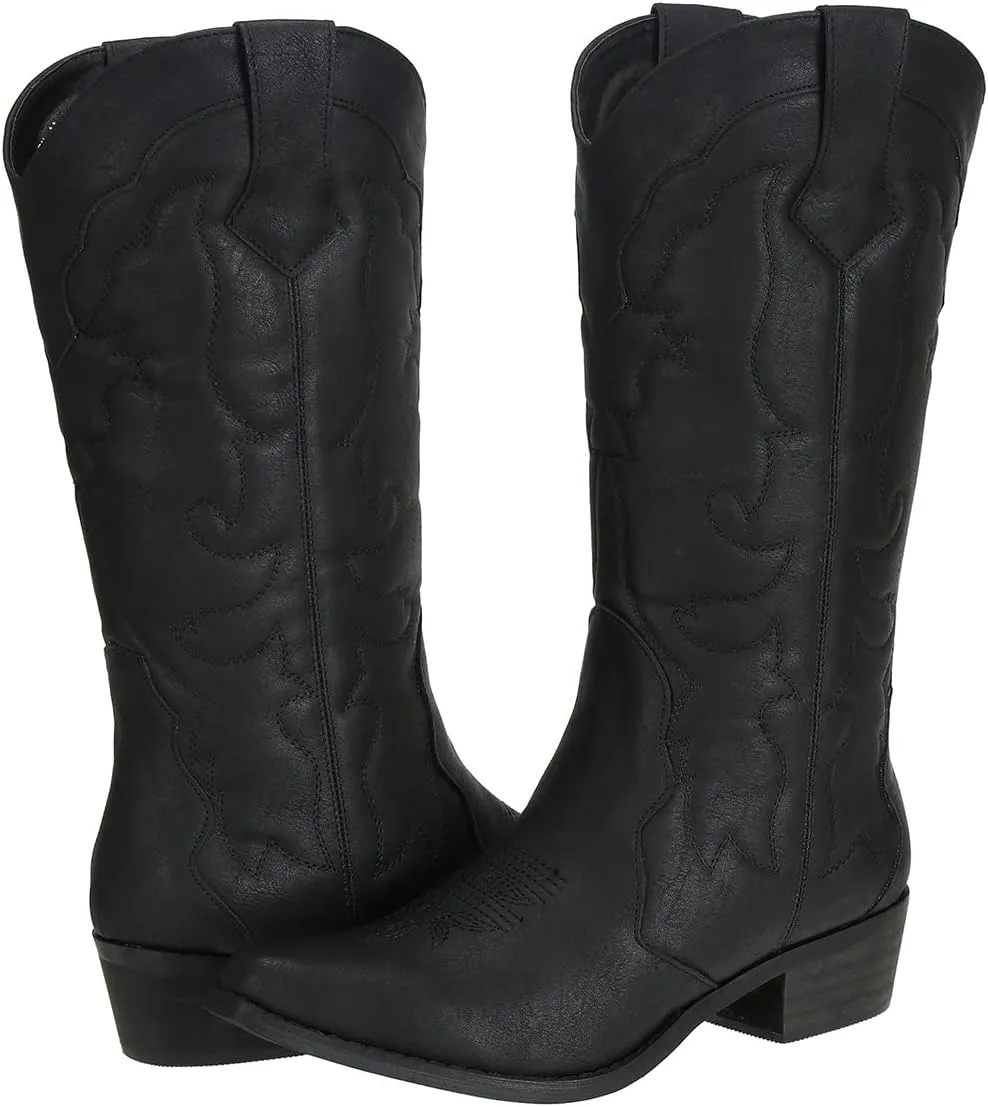 Womens Western Cowgirl Cowboy Boots Mid Calf Snip Toe Fashion Shoes