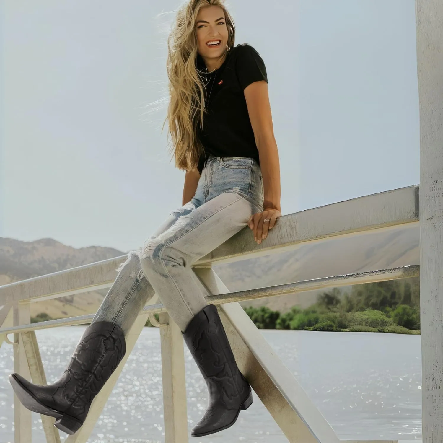Womens Western Cowgirl Cowboy Boots Mid Calf Snip Toe Fashion Shoes