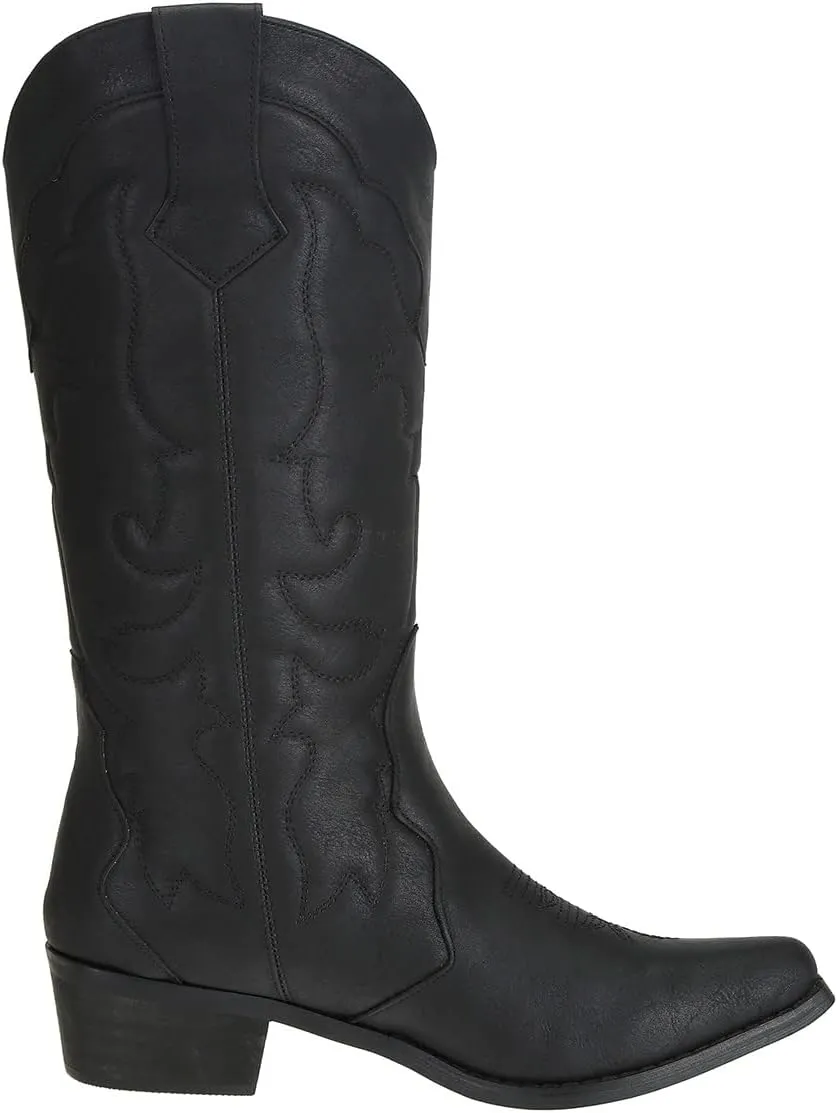 Womens Western Cowgirl Cowboy Boots Mid Calf Snip Toe Fashion Shoes