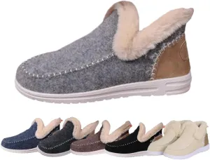 Women'S Winter Plush Lined Flat Shoes Comfy Orthopedic Arch Support Outdoor Walking Shoes Classic Non-Slip Ankle Snow Boots Soft Plush Slip-On Warm Cozy Micro Suede Slipper Boots