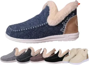 Women'S Winter Plush Lined Flat Shoes Comfy Orthopedic Arch Support Outdoor Walking Shoes Classic Non-Slip Ankle Snow Boots Soft Plush Slip-On Warm Cozy Micro Suede Slipper Boots