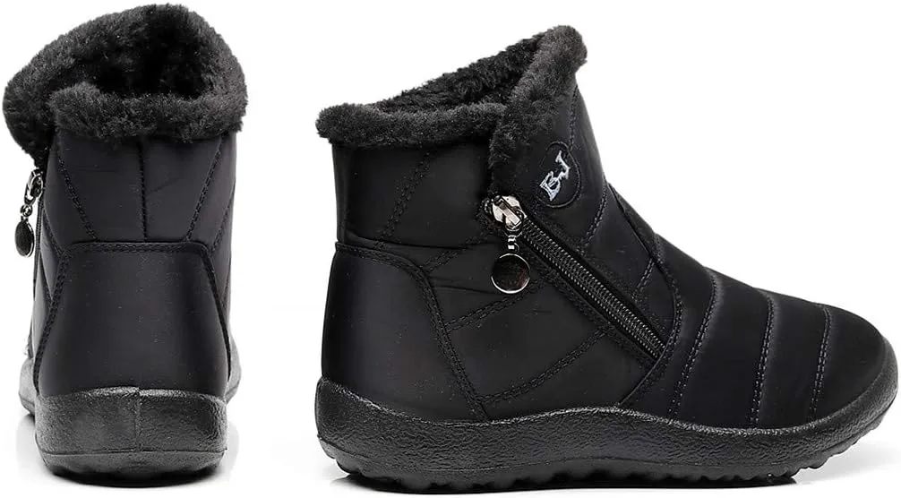 Women's Winter Snow Ankle Boots Fur Lined Waterproof Outdoor Slip On Booties Sneakers Anti-Slip Lightweight Ankle Bootie