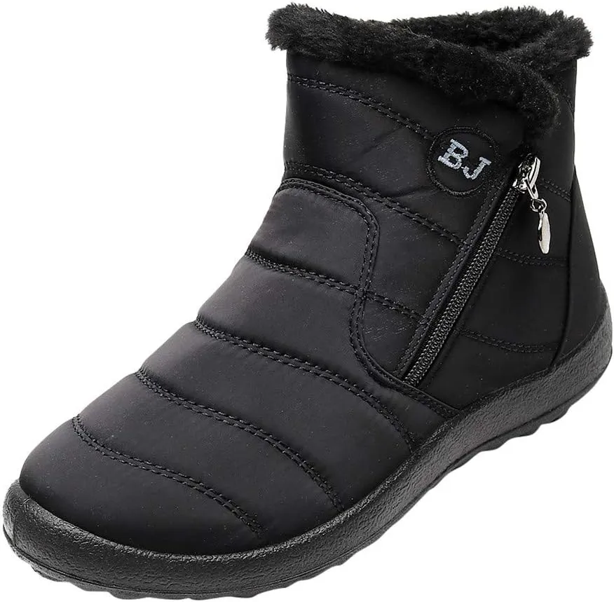 Women's Winter Snow Ankle Boots Fur Lined Waterproof Outdoor Slip On Booties Sneakers Anti-Slip Lightweight Ankle Bootie