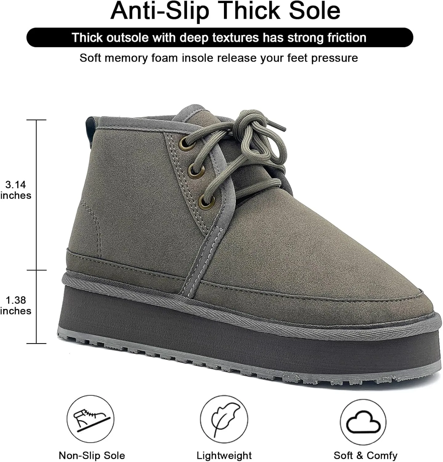 Women's Winter Snow Boots Mini Ankle Boots Suede Lace Up Fur lined Short Boots Cozy Warm Platform Booties for Women