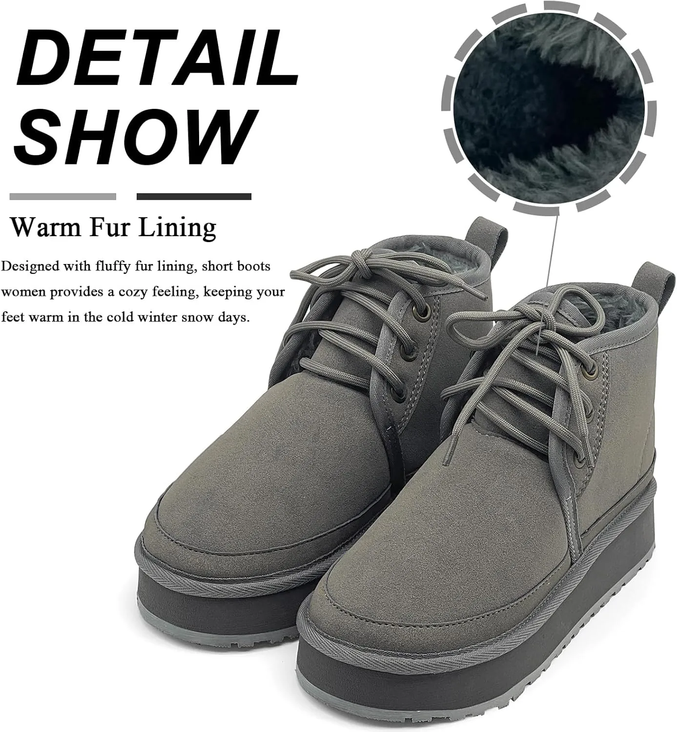 Women's Winter Snow Boots Mini Ankle Boots Suede Lace Up Fur lined Short Boots Cozy Warm Platform Booties for Women