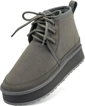 Women's Winter Snow Boots Mini Ankle Boots Suede Lace Up Fur lined Short Boots Cozy Warm Platform Booties for Women