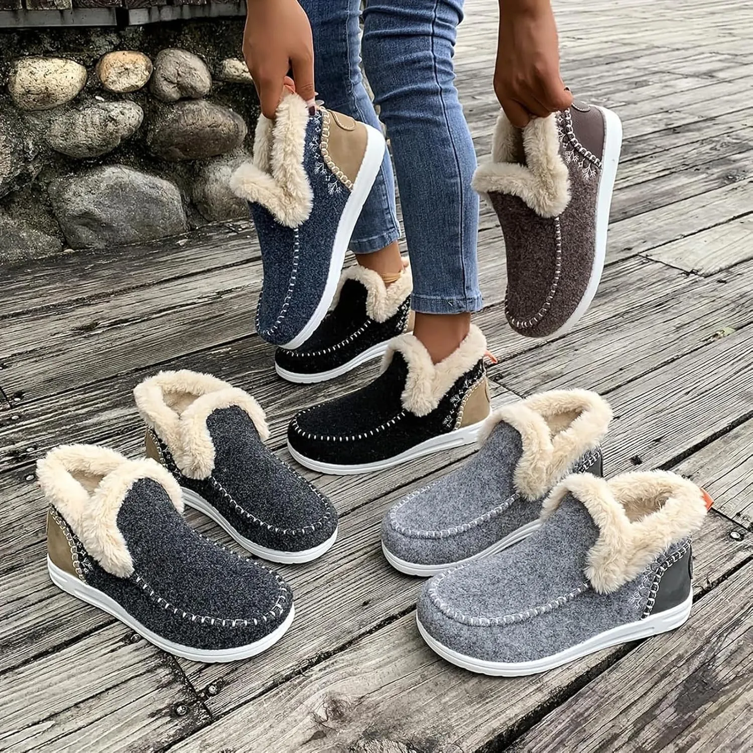 Women's Winter Snow Boots Plush Lined Flat Shoes Comfy Orthopedic Arch Support Outdoor Walking Shoes Classic Non-Slip Ankle Snow Booties