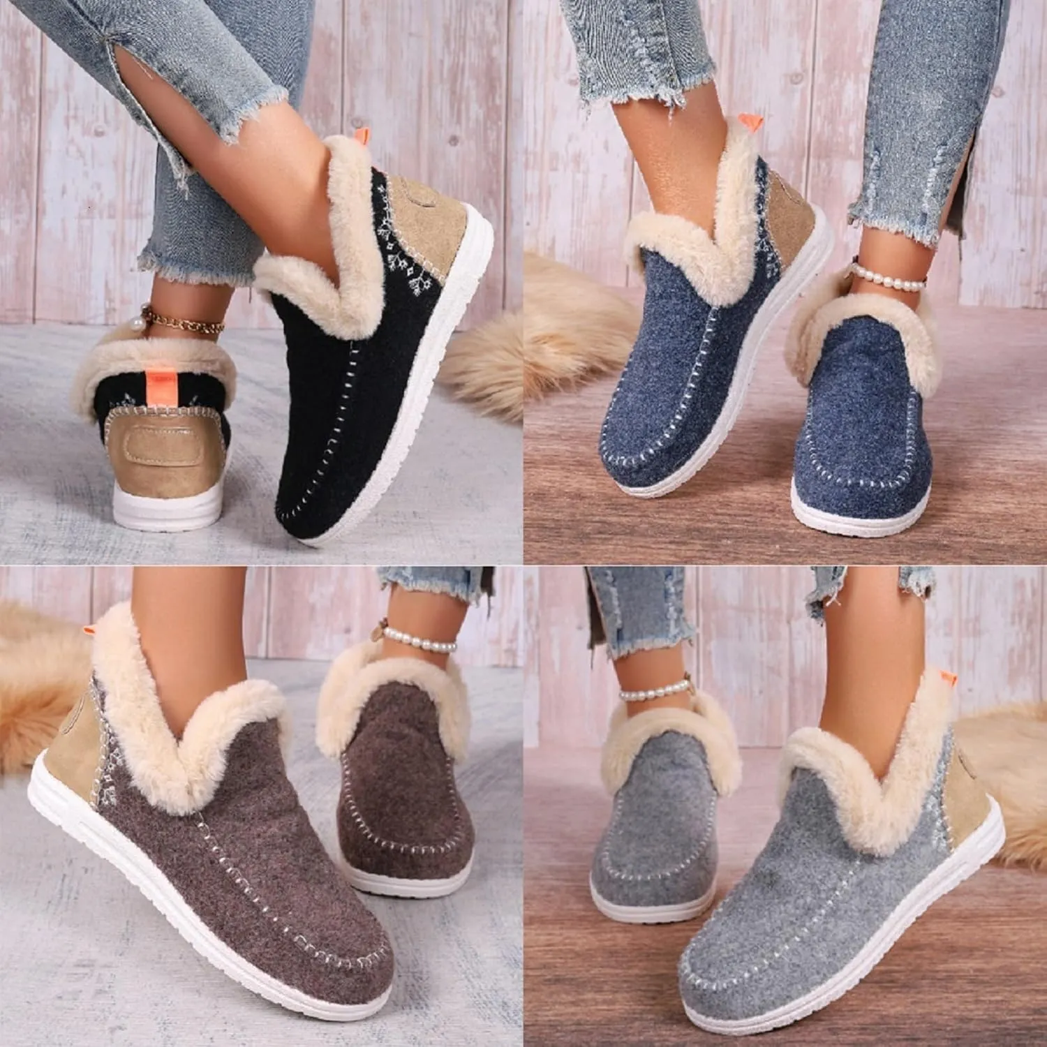 Women's Winter Snow Boots Plush Lined Flat Shoes Comfy Orthopedic Arch Support Outdoor Walking Shoes Classic Non-Slip Ankle Snow Booties
