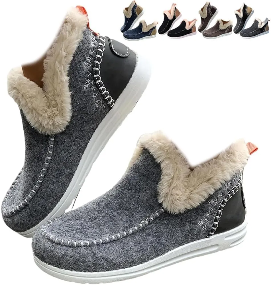 Women's Winter Snow Boots Plush Lined Flat Shoes Comfy Orthopedic Arch Support Outdoor Walking Shoes Classic Non-Slip Ankle Snow Booties