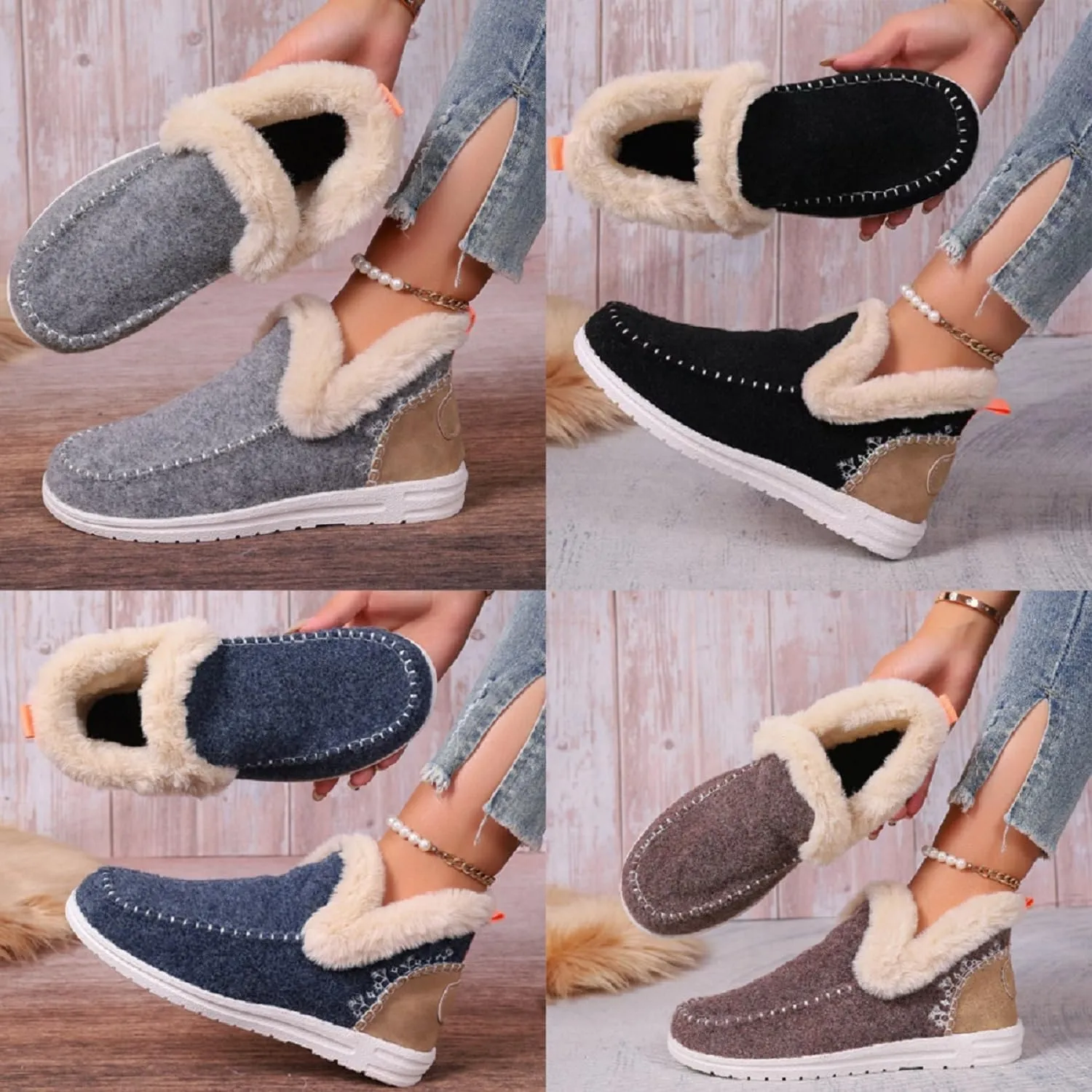 Women's Winter Snow Boots Plush Lined Flat Shoes Comfy Orthopedic Arch Support Outdoor Walking Shoes Classic Non-Slip Ankle Snow Booties