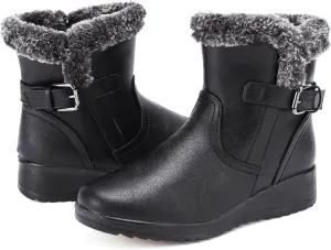 Womens Winter Snow Boots With Leather Comfortable Warm Fur Lining Zipper Ankle Booties Outdoor Platform Waterproof Walking Boots for Women