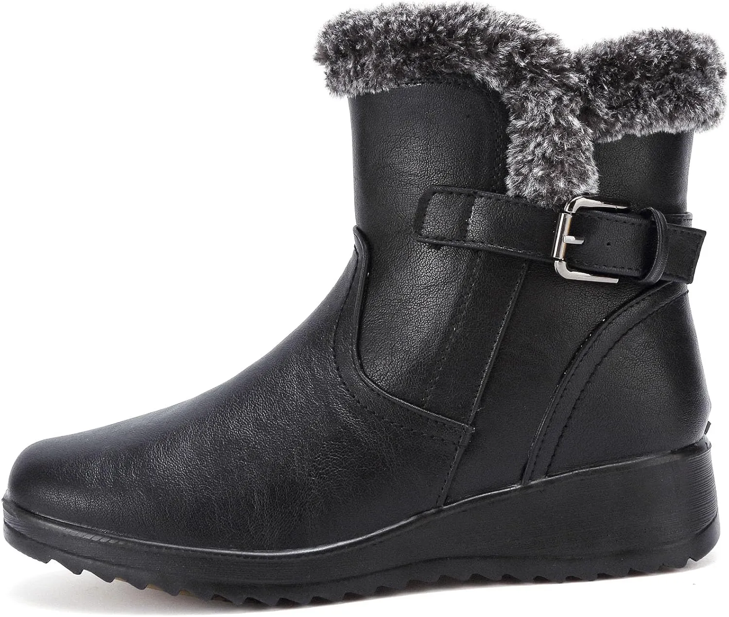 Womens Winter Snow Boots With Leather Comfortable Warm Fur Lining Zipper Ankle Booties Outdoor Platform Waterproof Walking Boots for Women