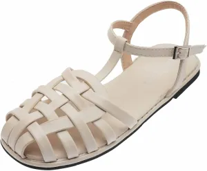 Women's Woven Sandals with Adjustable Strap Trendy Closed Toe Hollow Out Flats Sandal for Casual Summer Footwear