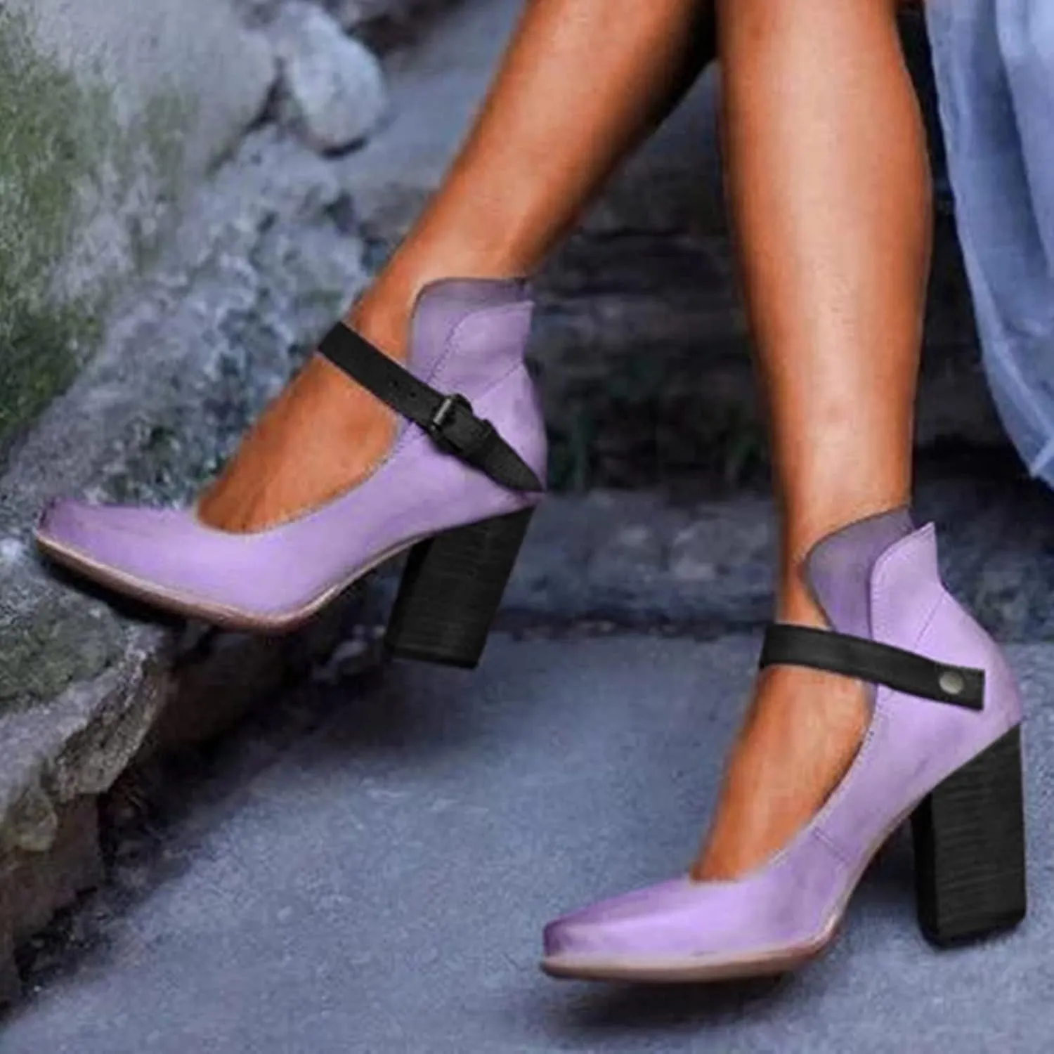 Work Shoes Shoes Single Women Shoes Leisure Toe Pointed Color Strap Heels Solid Buckle High Women's Pumps Metallic Heels
