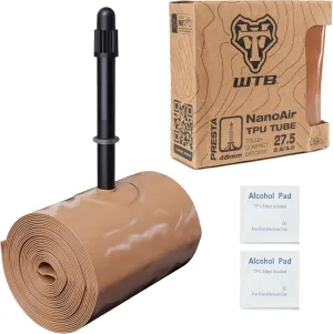 WTB NanoAir TPU Tube, 27.5" or 29", Ultralight Mountain Bike Inner Tube, 48mm Presta Valve, 60% Lighter and 3X Smaller Than Traditional Bicycle Tube, Includes 2 TPU Patches