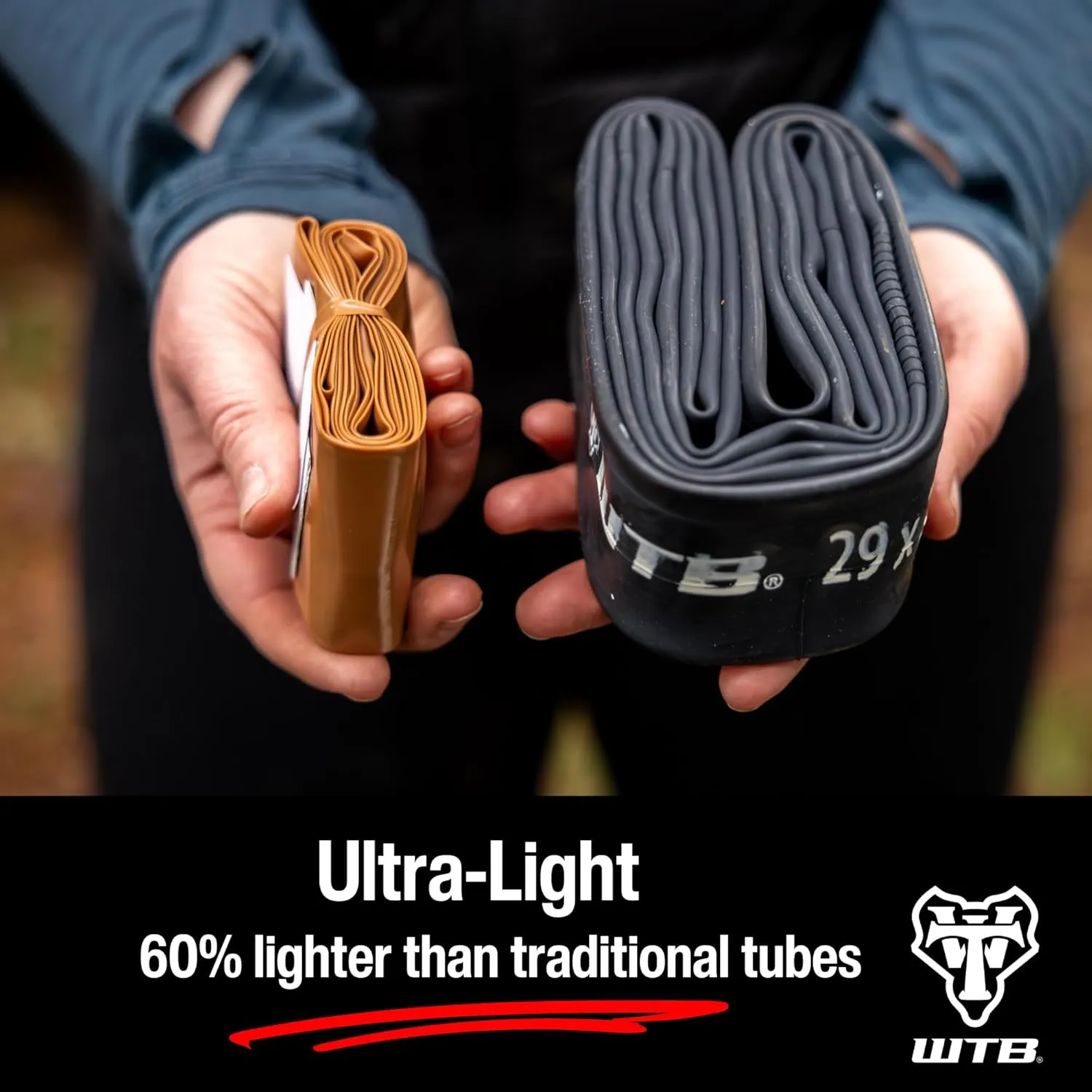 WTB NanoAir TPU Tube, 27.5" or 29", Ultralight Mountain Bike Inner Tube, 48mm Presta Valve, 60% Lighter and 3X Smaller Than Traditional Bicycle Tube, Includes 2 TPU Patches