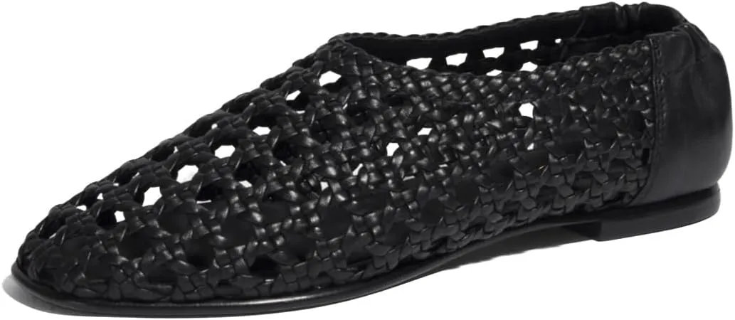 XYD Women Square Toe Woven Flats Slip On Braided Openwork Spring Summer Dress Travel Comfy Ballerinas Shoes