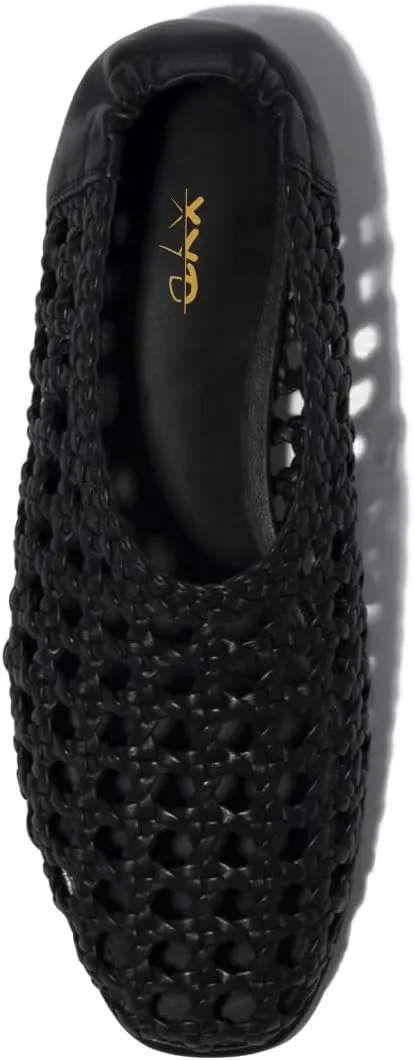 XYD Women Square Toe Woven Flats Slip On Braided Openwork Spring Summer Dress Travel Comfy Ballerinas Shoes