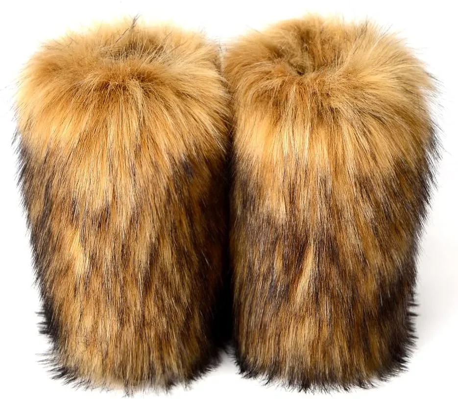 yamerbo Faux Fur Boots for Women, Fuzzy Flurry Furry Leg Warm Boots, Winter Mid-Calf Snow Shoes, Fashion and Comfortable Outdoor Comfortable Furry Girl Boots