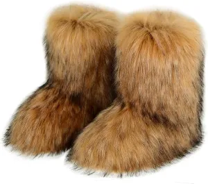 yamerbo Faux Fur Boots for Women, Fuzzy Flurry Furry Leg Warm Boots, Winter Mid-Calf Snow Shoes