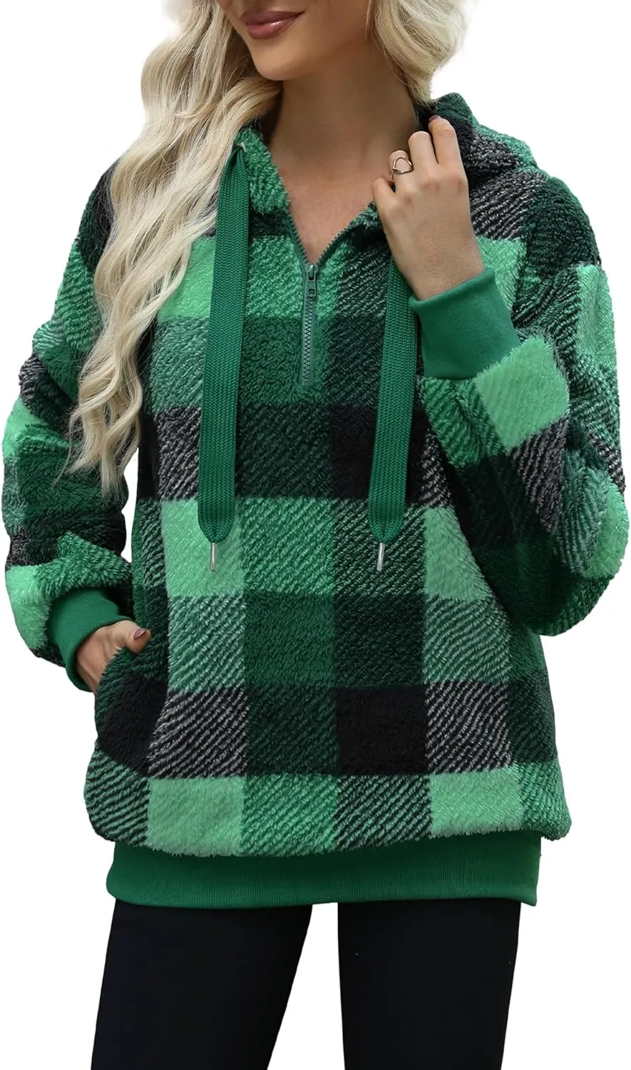 Yanekop Womens Hoodies Sherpa Pullover Sweater Fuzzy Fleece Sweatshirt Oversized Hoodie Cozy Outerwear with Pockets