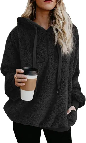 Yanekop Womens Hoodies Sherpa Pullover Sweater Fuzzy Fleece Sweatshirt Oversized Hoodie Cozy Outerwear with Pockets