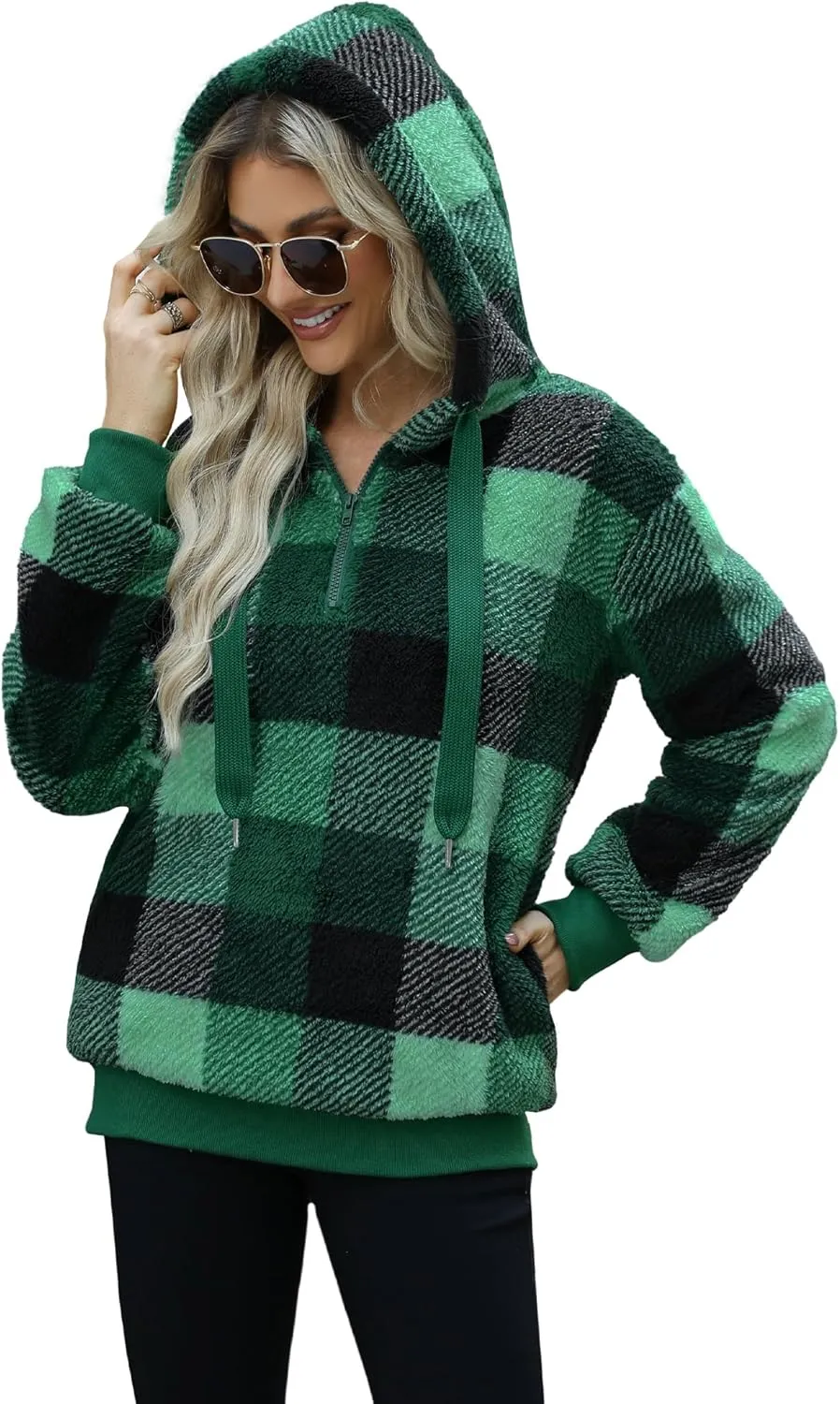 Yanekop Womens Hoodies Sherpa Pullover Sweater Fuzzy Fleece Sweatshirt Oversized Hoodie Cozy Outerwear with Pockets