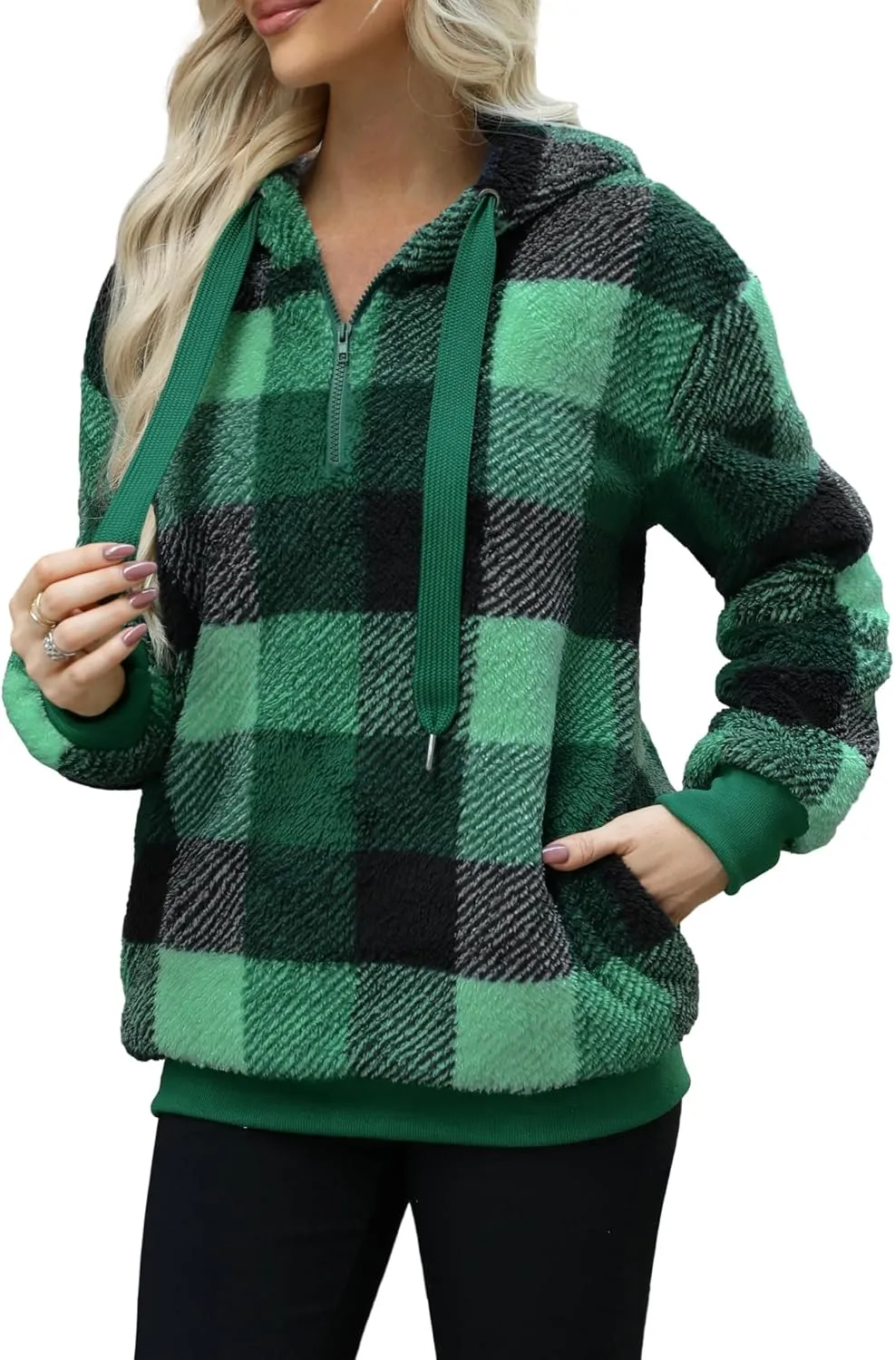 Yanekop Womens Hoodies Sherpa Pullover Sweater Fuzzy Fleece Sweatshirt Oversized Hoodie Cozy Outerwear with Pockets