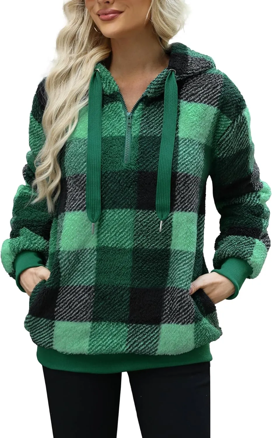 Yanekop Womens Hoodies Sherpa Pullover Sweater Fuzzy Fleece Sweatshirt Oversized Hoodie Cozy Outerwear with Pockets