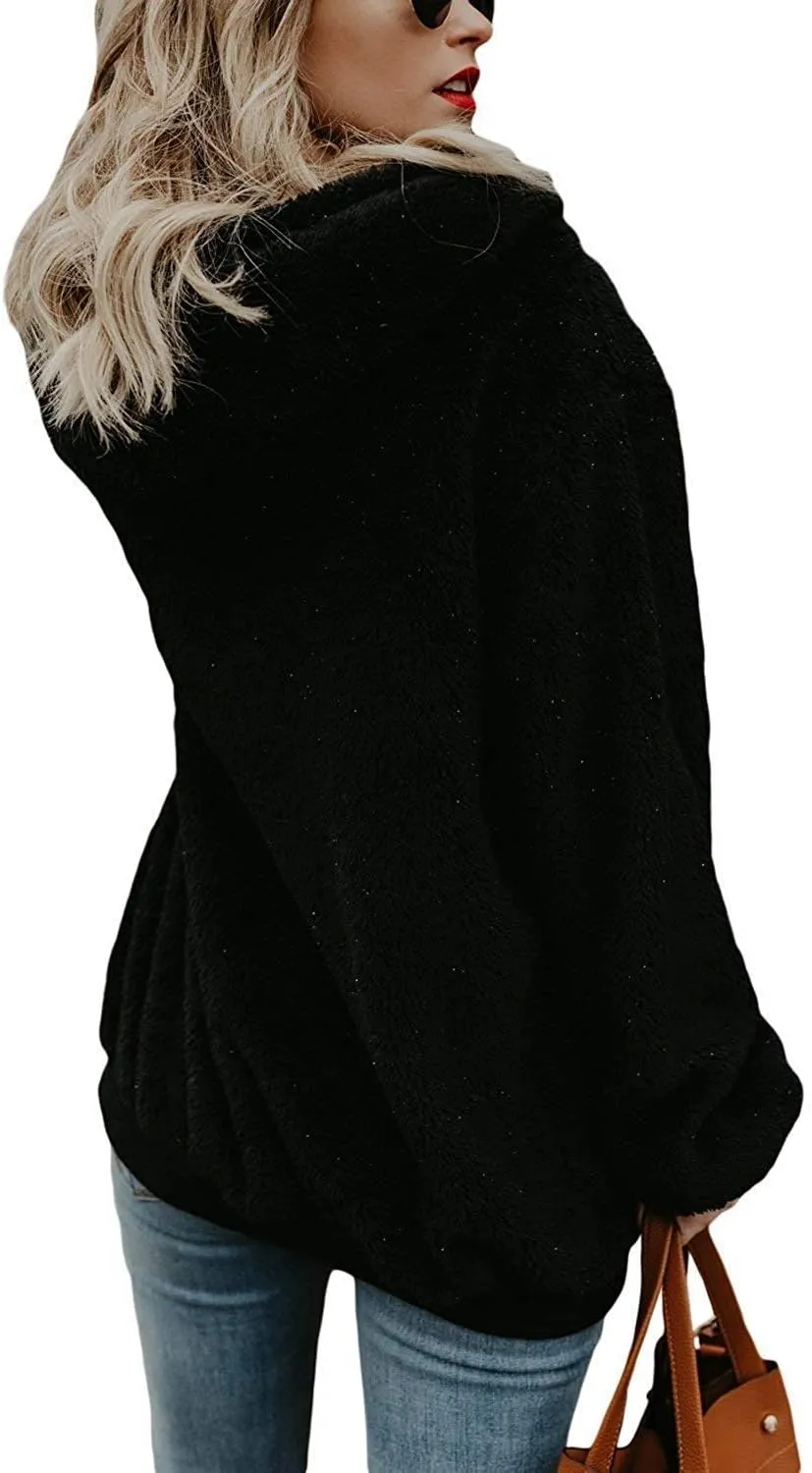 Yanekop Womens Hoodies Sherpa Pullover Sweater Fuzzy Fleece Sweatshirt Oversized Hoodie Cozy Outerwear with Pockets