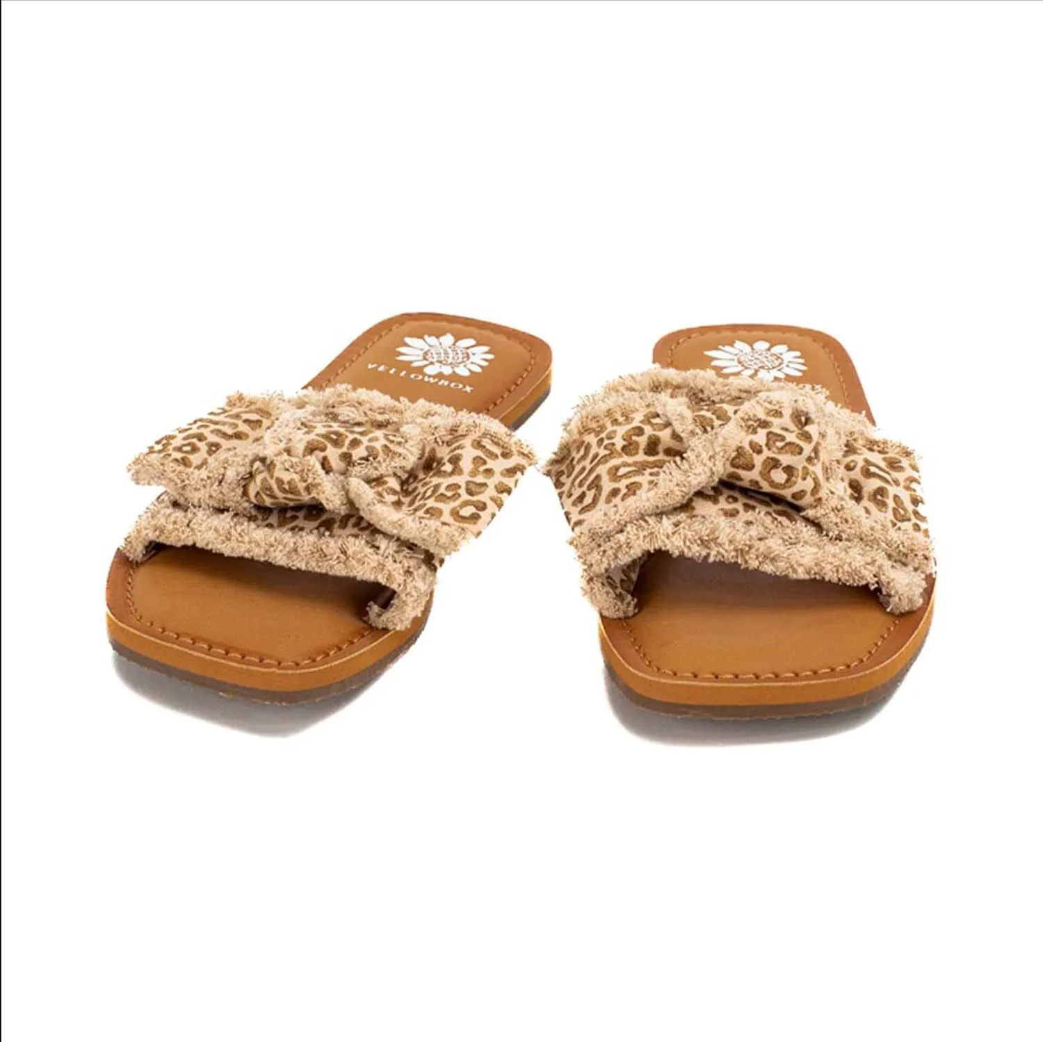 Yellow Box Daralie Women's Slide Sandals - Bow-Topped Fabric Slides with Frayed Hem Detail and Padded Footbed for Comfort