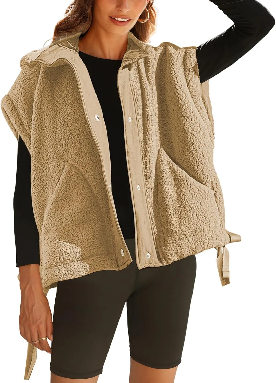 Yeokou Women's Fleece Vest Casual Sleeveless Button Down Winter Warm Sherpa Jacket with Pockets