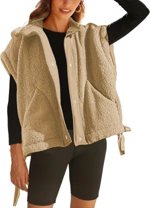 Yeokou Women's Fleece Vest Casual Sleeveless Button Down Winter Warm Sherpa Jacket with Pockets