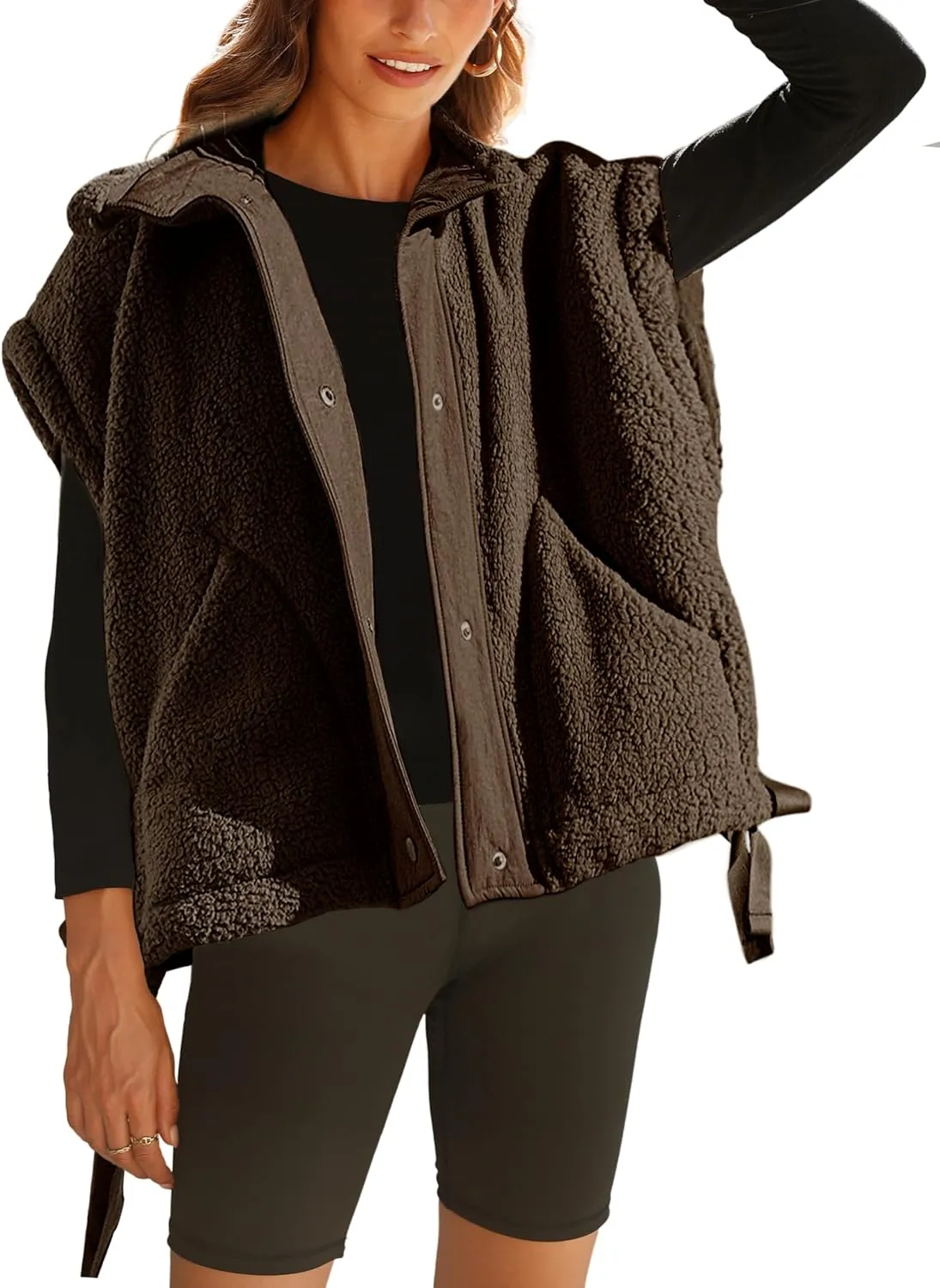Yeokou Women's Fleece Vest Casual Sleeveless Button Down Winter Warm Sherpa Jacket with Pockets