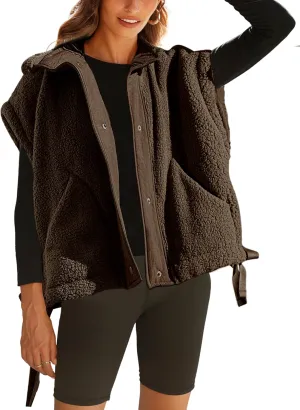 Yeokou Women's Fleece Vest Casual Sleeveless Button Down Winter Warm Sherpa Jacket with Pockets