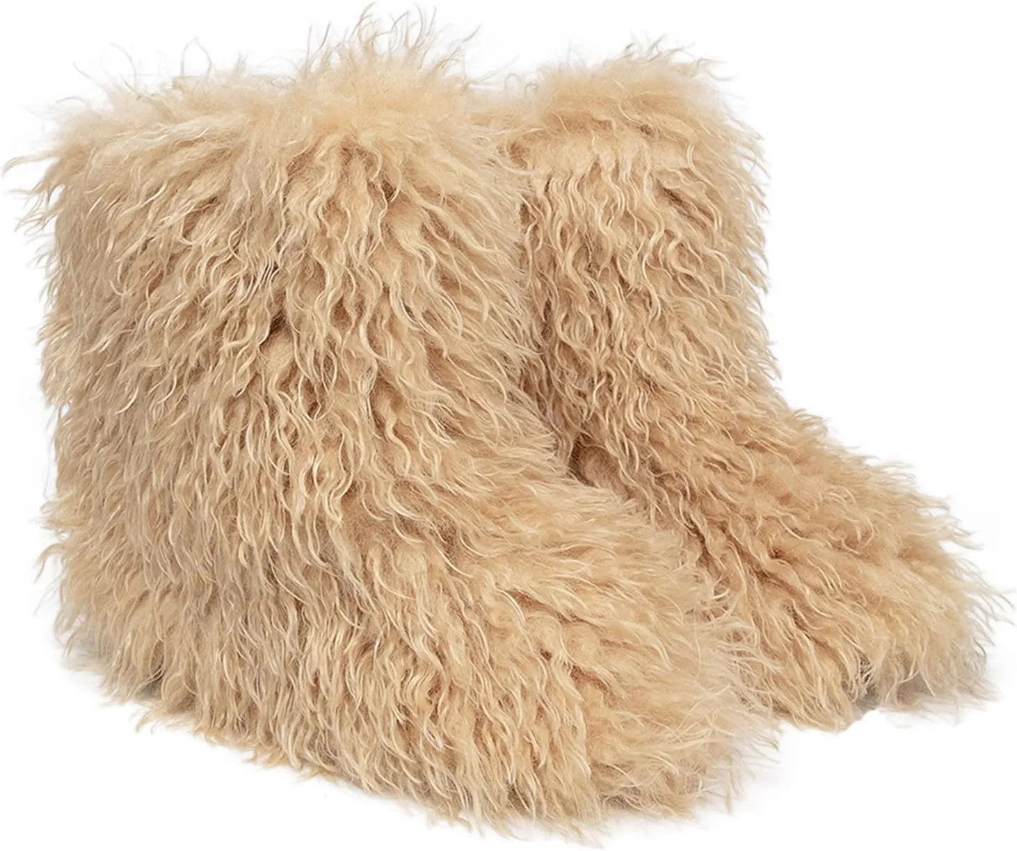YESBOR Women's Curly Faux Fur Snow Boots Fluffy Fuzzy Furry Winter Outdoor Flat Booties