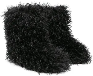 YESBOR Women's Curly Faux Fur Snow Boots Fluffy Fuzzy Furry Winter Outdoor Flat Booties