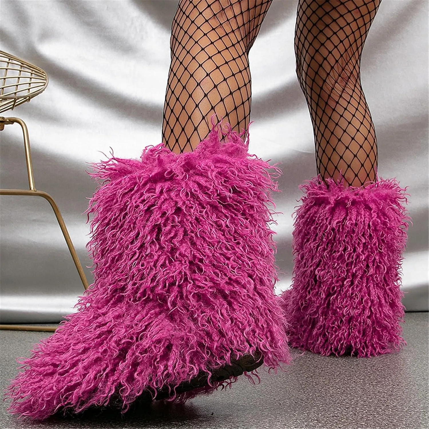 YESBOR Women's Curly Faux Fur Snow Boots Fluffy Fuzzy Furry Winter Outdoor Flat Booties