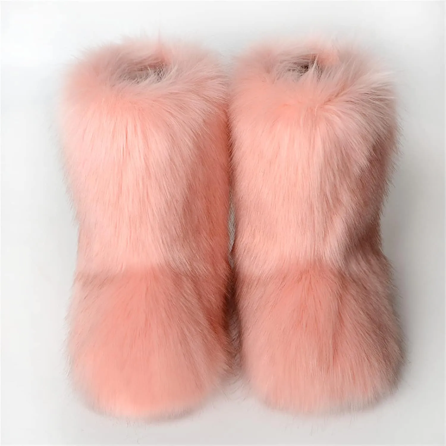 YESBOR Women's Faux Fur Boots Fluffy Mid-Calf Fuzzy Winter Snow Boots Outdoor Flat Shoes