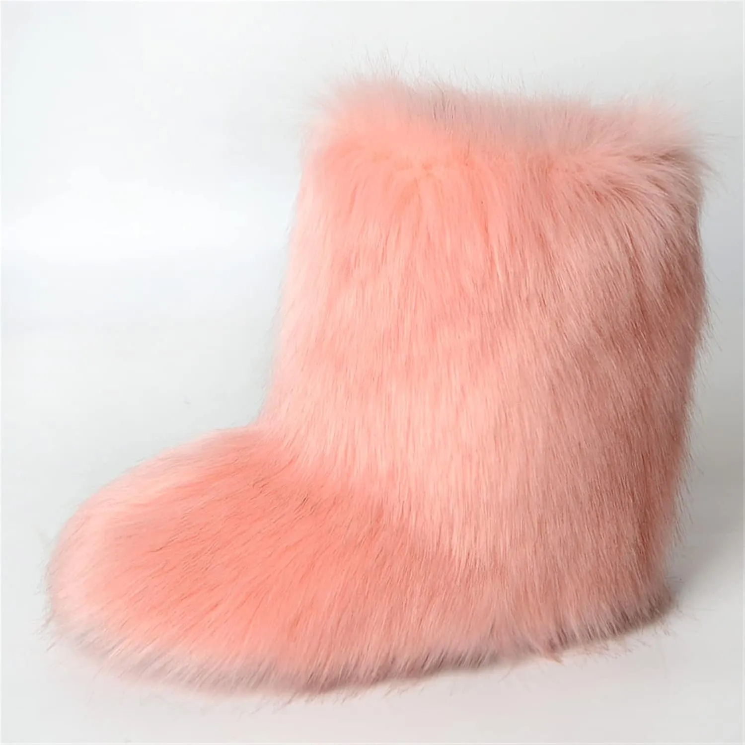 YESBOR Women's Faux Fur Boots Fluffy Mid-Calf Fuzzy Winter Snow Boots Outdoor Flat Shoes