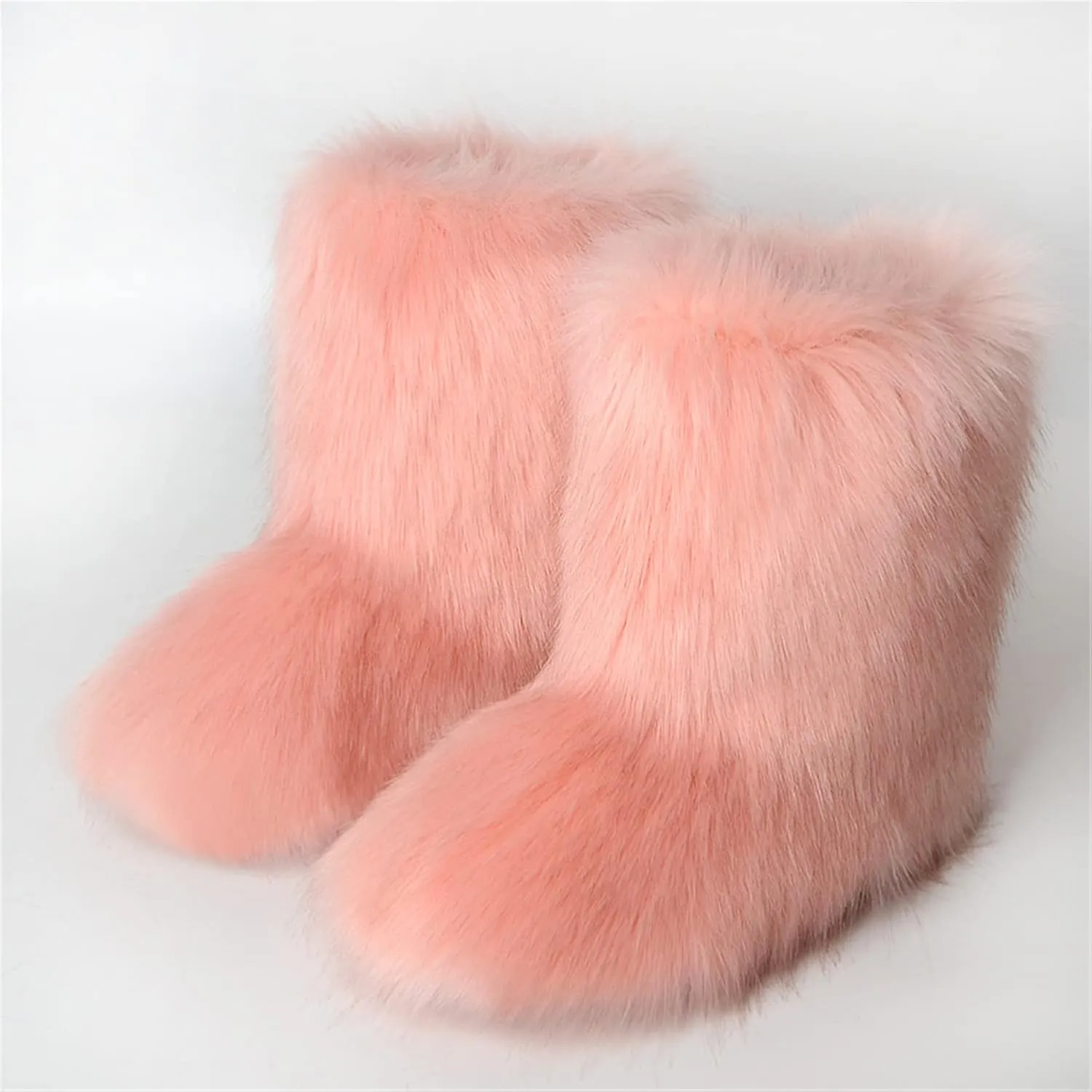 YESBOR Women's Faux Fur Boots Fluffy Mid-Calf Fuzzy Winter Snow Boots Outdoor Flat Shoes