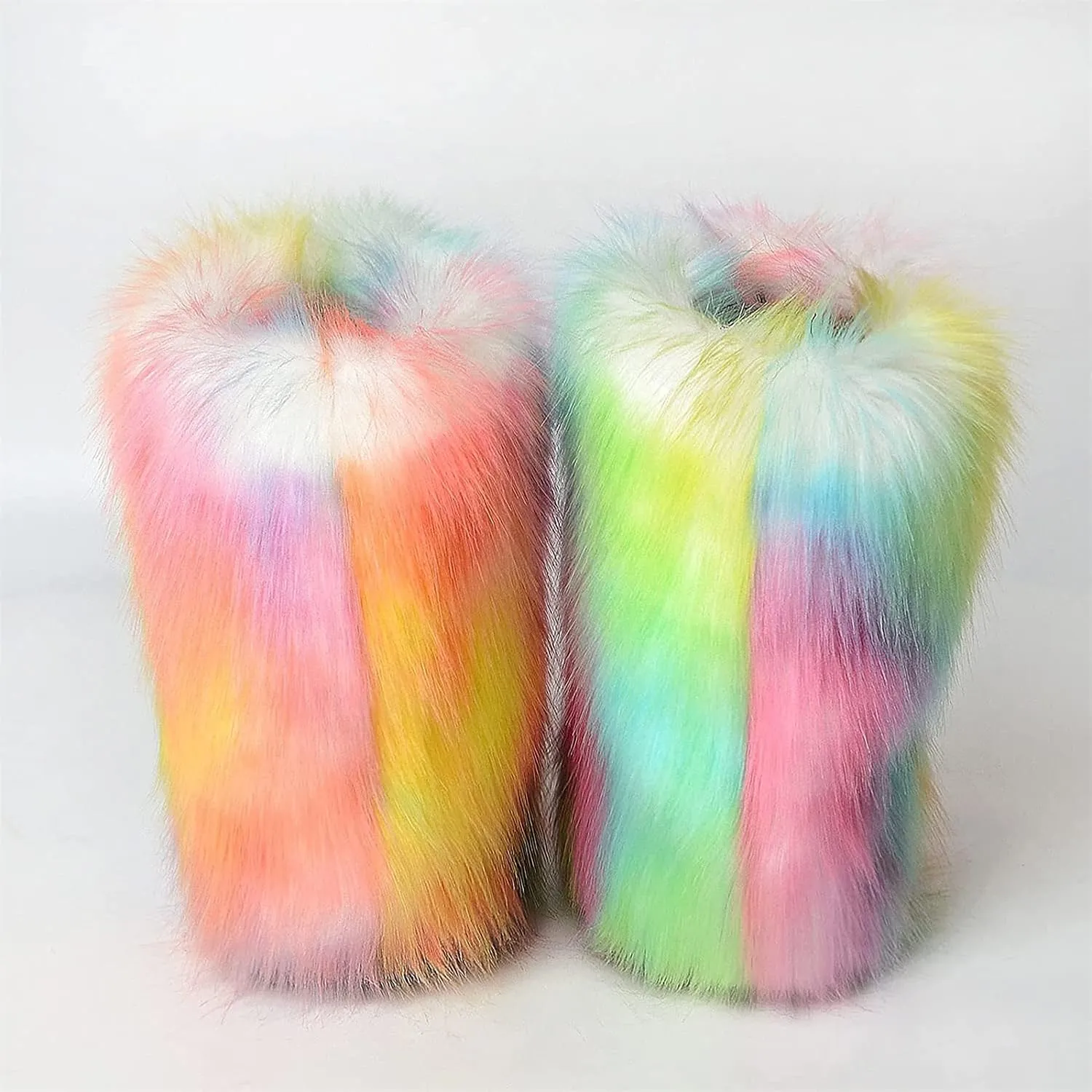 YESBOR Women's Faux Fur Boots Fluffy Mid-Calf Fuzzy Winter Snow Boots Outdoor Flat Shoes