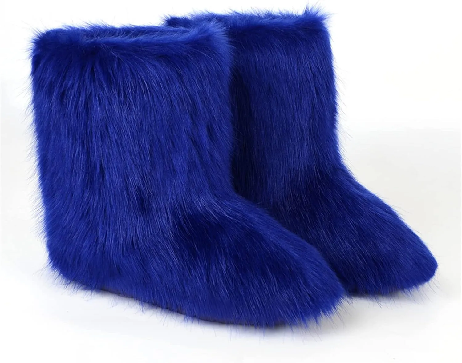 YESBOR Women's Winter Faux Fur Boots Round Toe Warm Fuzzy Fluffy Furry Snow Boots Flat Shoes