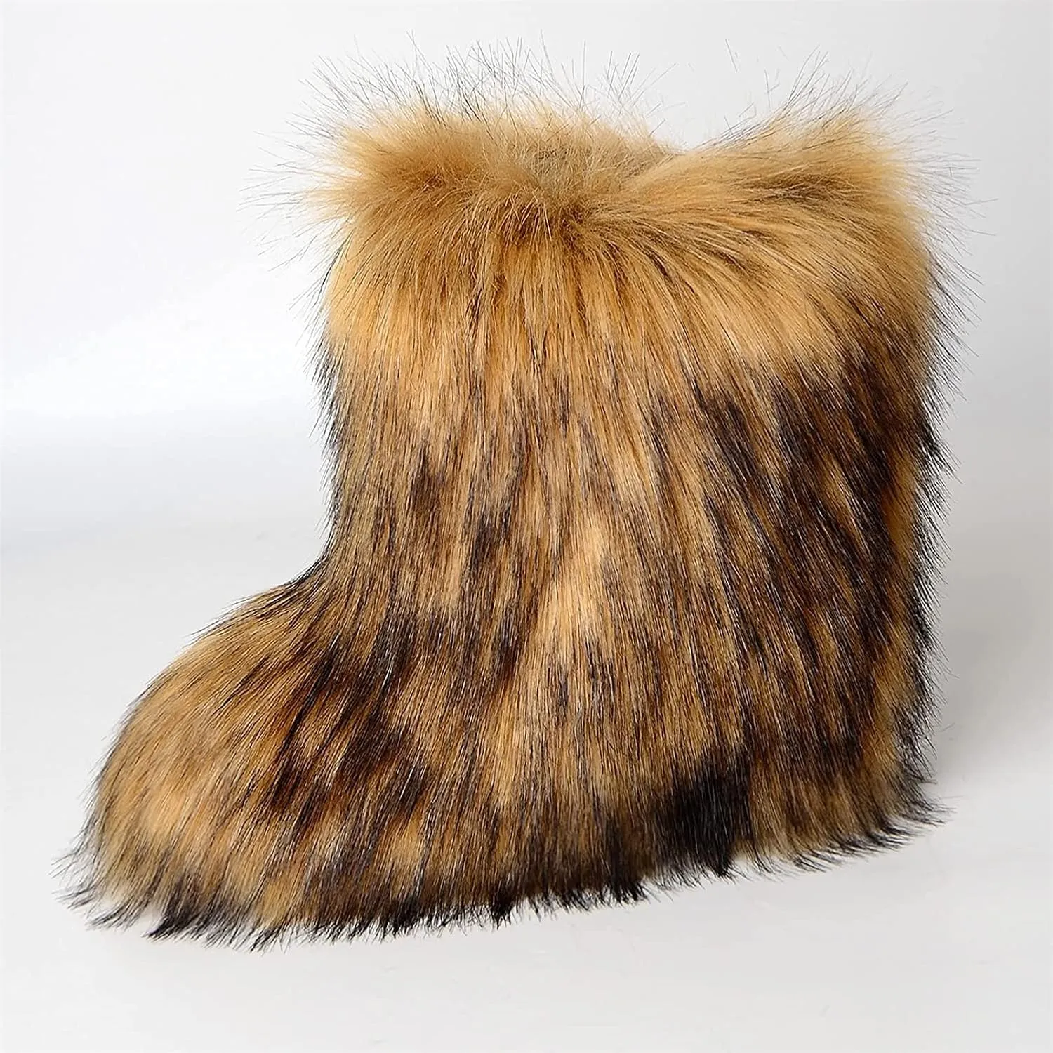 YESBOR Women's Winter Faux Fur Boots Round Toe Warm Fuzzy Fluffy Furry Snow Boots Flat Shoes