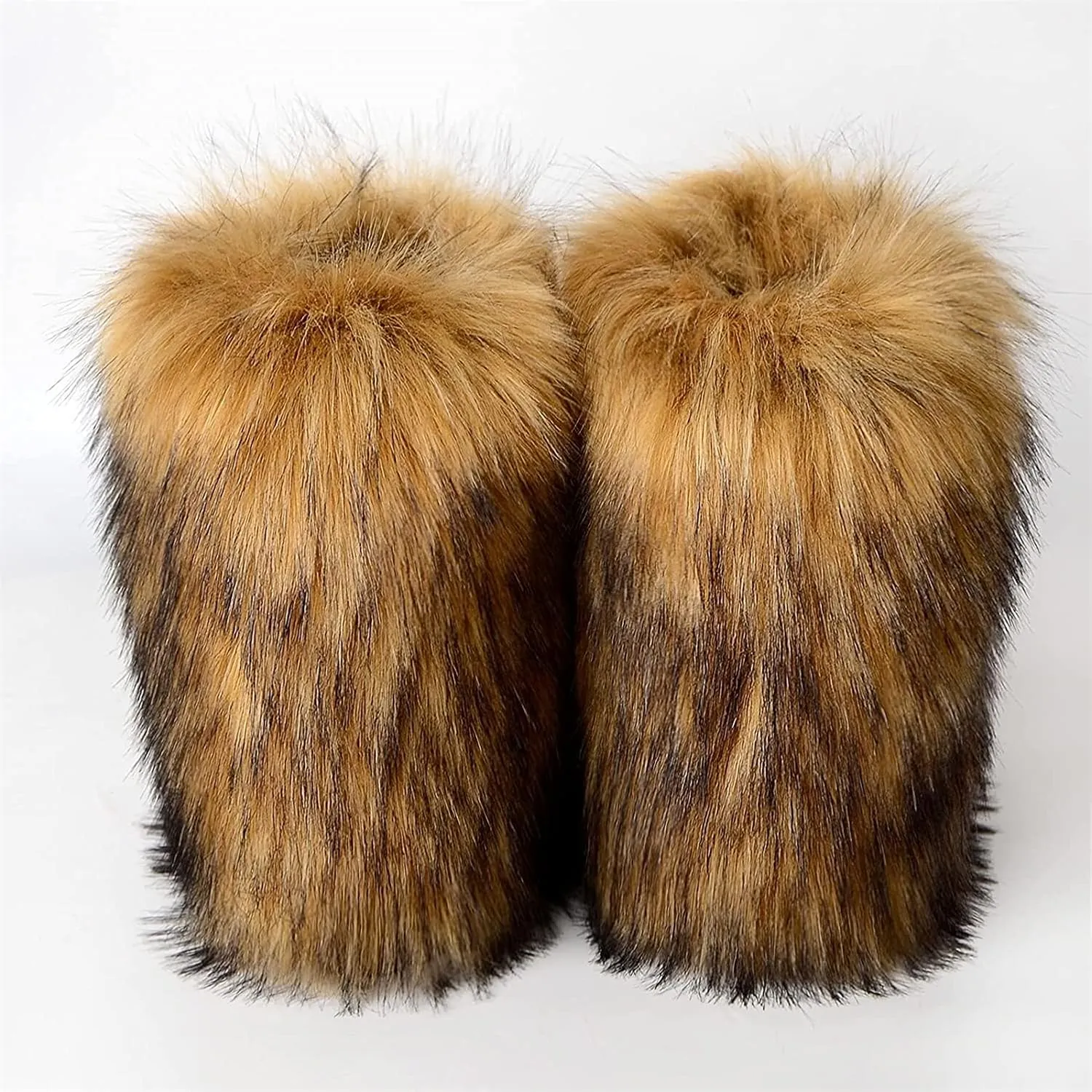 YESBOR Women's Winter Faux Fur Boots Round Toe Warm Fuzzy Fluffy Furry Snow Boots Flat Shoes