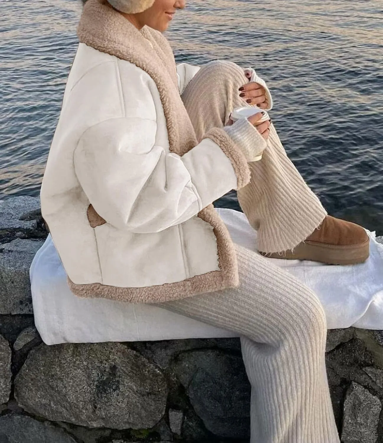 yoeasy Women Winter Sherpa Lined Faux Suede Leather Jacket Button Down Fuzzy Fleece Shearling Coat Overcoat