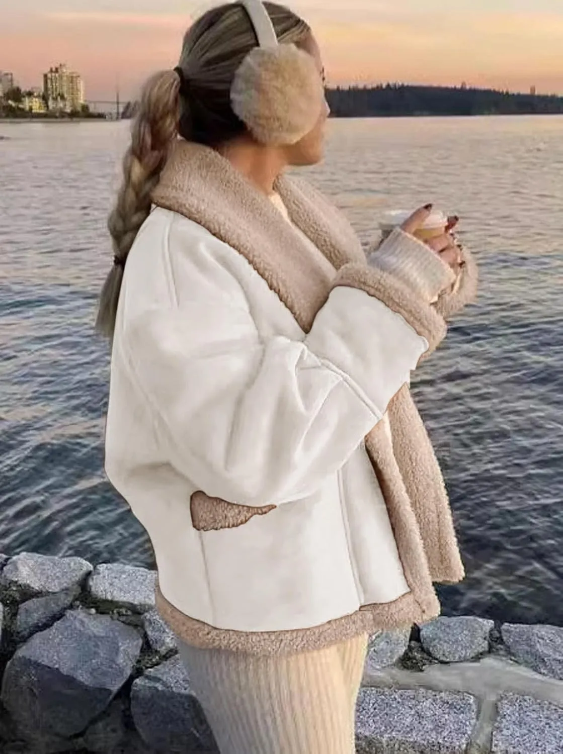 yoeasy Women Winter Sherpa Lined Faux Suede Leather Jacket Button Down Fuzzy Fleece Shearling Coat Overcoat