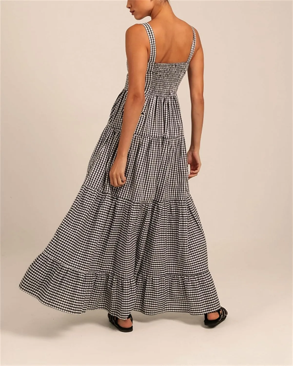 Yuemengxuan Women Cute Embroidered Maxi Dress Beach Dress Summer Boho Ruffle Long Dress Spaghetti Strap Flowy Maxi Dress
