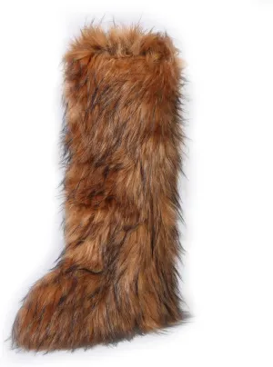 YXCFEWD Faux Fur Boots for Women Winter Knee High Furry Boots Fuzzy Fluffy for Girls Flat Snow Long Boots